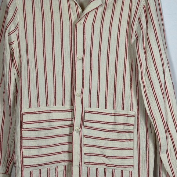 Zara Red Cream Striped Button Down Shirt- S - Picture 5 of 11